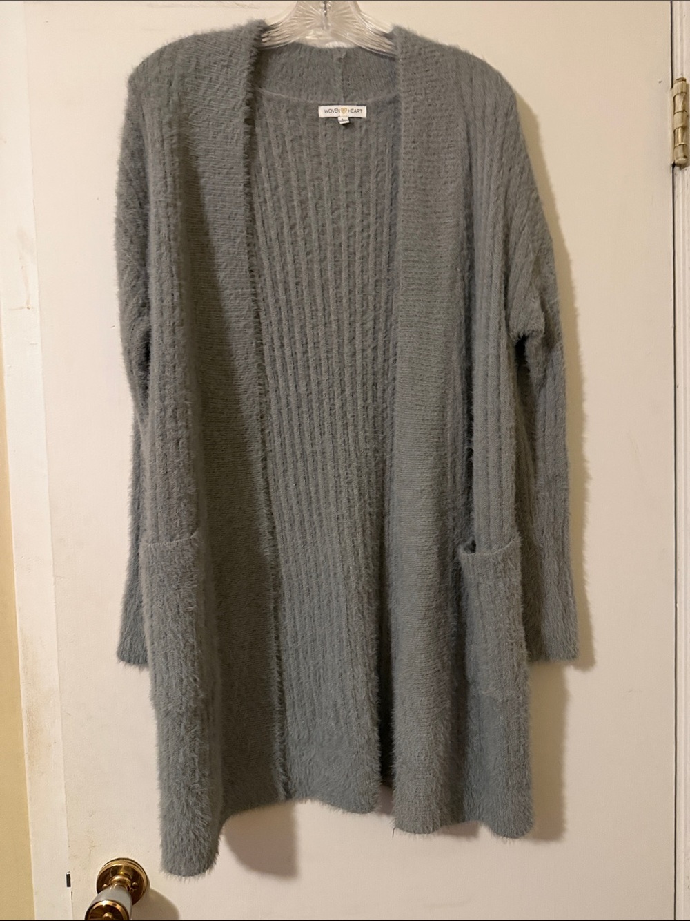 Woven Heart Soft Heather Gray Fuzzy Open-Front Cardigan